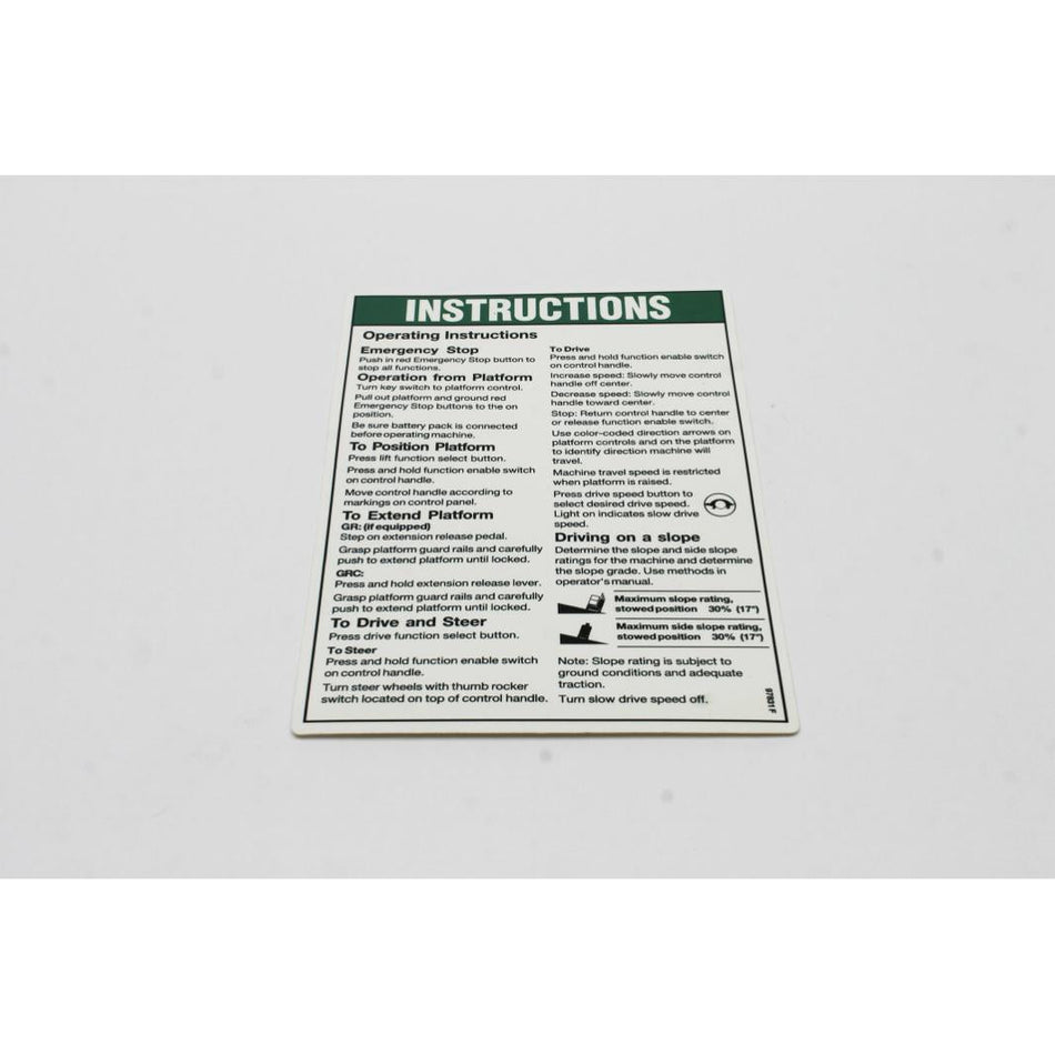 Genie Part # 97831. 97831GT - OPERATING INST.PLAT.GR***