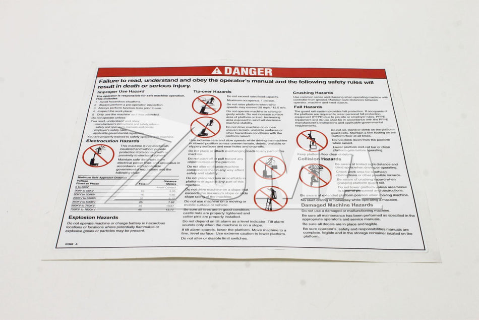 Genie Part # 97888. 97888GT - DECAL. GENERAL SAFETY. RUNABOUT*