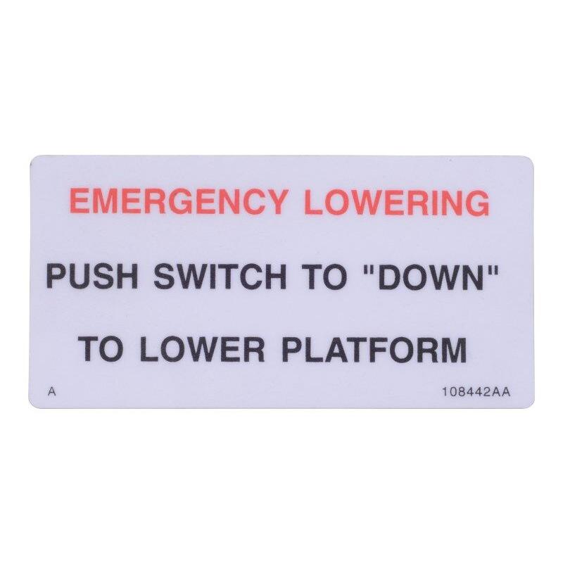 Skyjack Part # 108442 - Label. VL. Push SW To Down