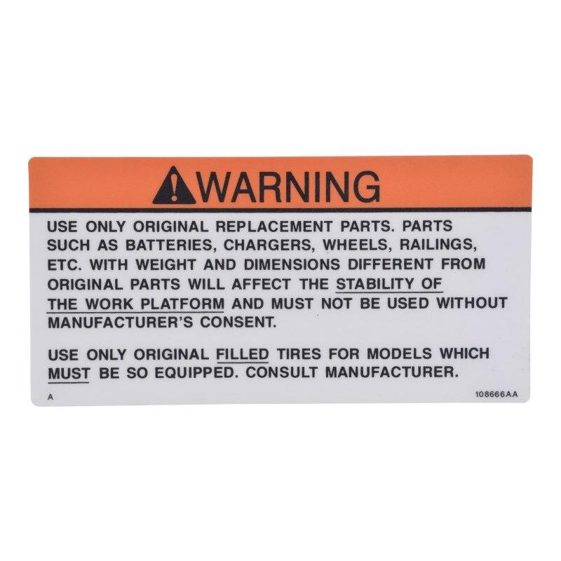Skyjack Part # 108666 - Label. VL. Caution Replacement